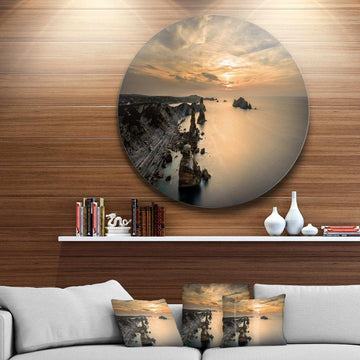 Liencres Rocks on Coast in Spain - Landscape Round Metal Wall Art